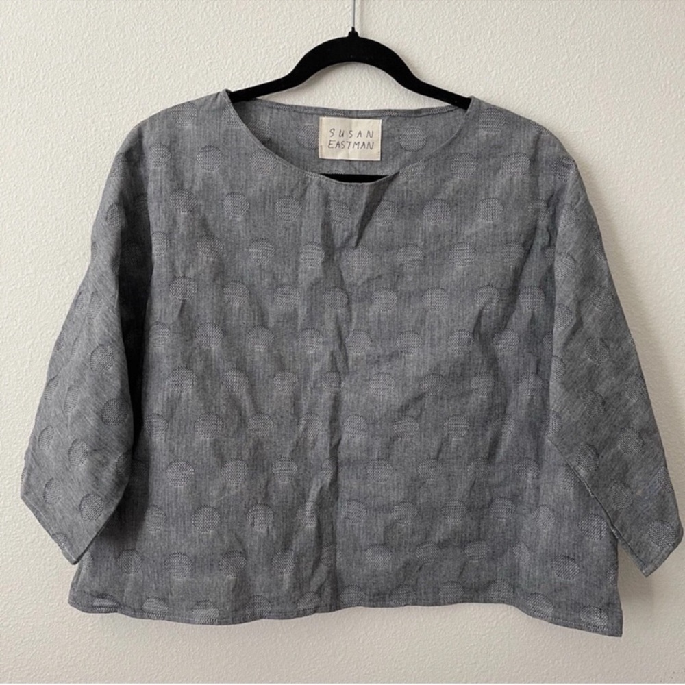 Susan Eastman Studio Boxy Top One Size Gray Polka Dot Kimono Sleeve Lagenlook